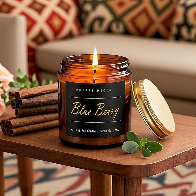 Blue Berry Candles for Home Scented, Natural Soy Aromatherapy Non Toxic Candles with Long Lasting Fragrance & Clean Burn, Luxury Jar Candle Gift for Women, Men, Home Decoration 9oz