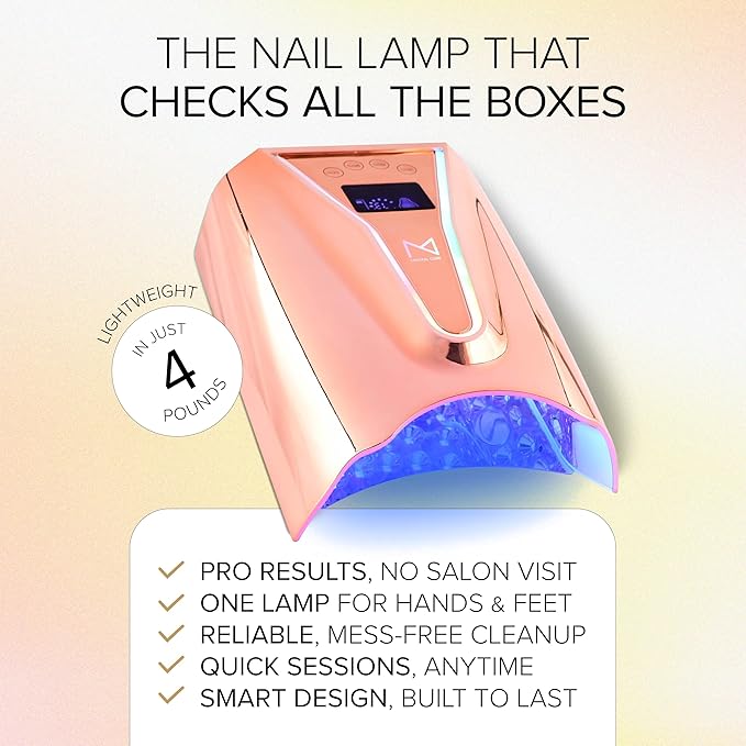 M - Crystal Cure 128W UV Nail Lamp - Fast Curing Nail Light with 45 Powerful 365nm+405nm LEDs - Cordless, Rechargeable, Auto Sensor - UV Light for Gel Nails for Manicures & Pedicures (Rose Gold)