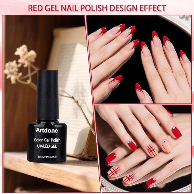 Artdone Gel Nail Polish Set Solid UV Gel 16 Bottles Set Include Top & Matte Top Coat and Base Coat White Pink Yellow Blue Red Colors For All Seasons Neutral Soak Off Manicure Kit For Nail Art
