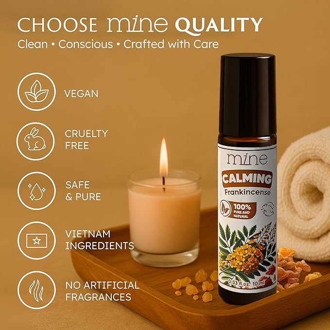 Mine Frankincense Essential Oil Roll On, Frankincense Oil, Calming Essential Oil Rollerball for Skin