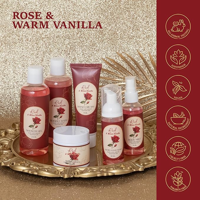 21Pcs Bath and Body Gift Basket Set for Women Christmas Gifts- Rose Vanilla XL Spa Gift Basket for Women Gifts｜ Bath Gift Set Home Spa Self Care Kit Necklace Finger Ring gift, Birthday Spa Gift