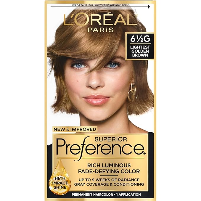 L'Oreal Paris Superior Preference Fade-Defying + Shine Permanent Hair Color, 6.5G Lightest Golden Brown, Pack of 1, Hair Dye