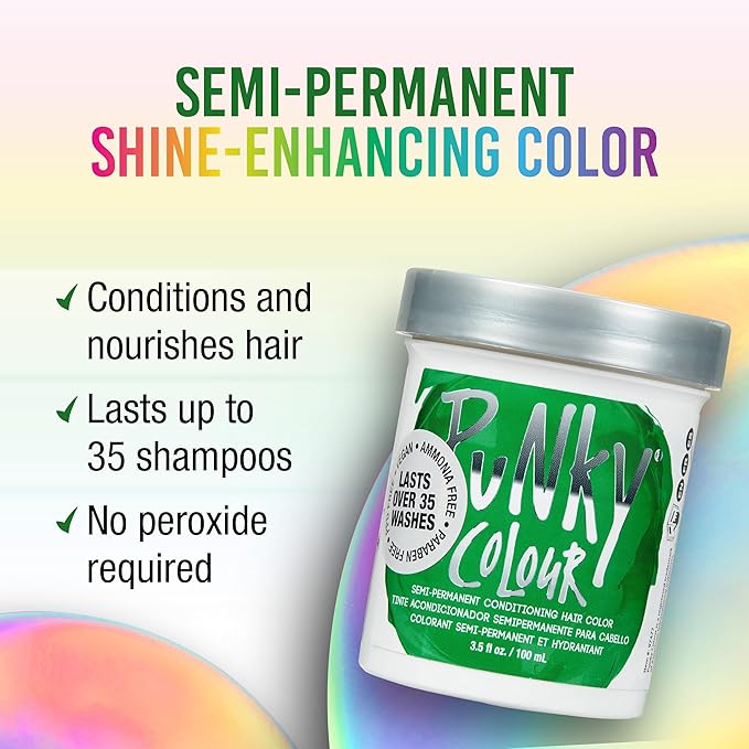 Punky Apple Green Semi Permanent Hair Color - Vegan & Cruelty-Free Conditioning Hair Dye, Lasts Up to 35 Washes, 3.5 fl oz