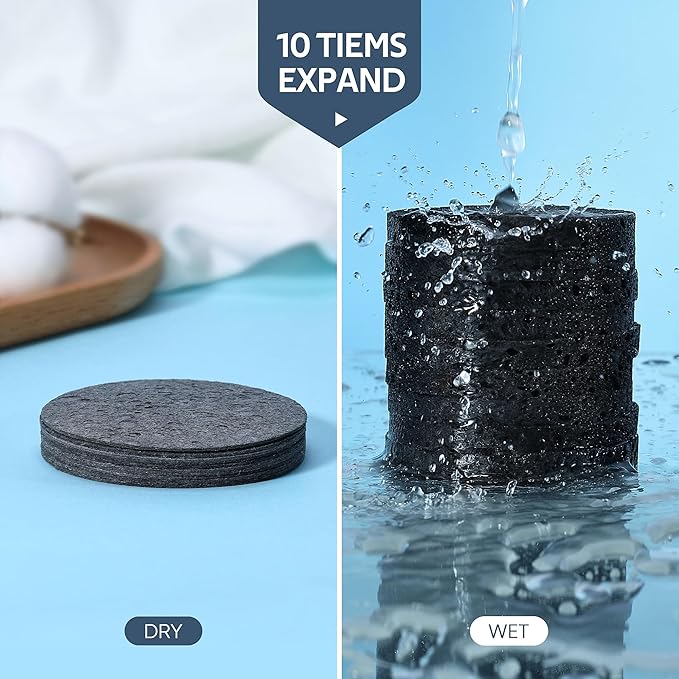 GAINWELL 50-Count Black Compressed Facial Sponges for Daily Facial Cleansing and Exfoliating, 100％ Natural Cosmetic Spa Sponges for Makeup Remover, Reusable