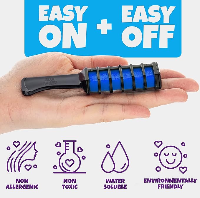 Blue Squid Hair Chalk Comb - 10 Vibrant Temporary Hair Colors for Girls & Teens, Washable Hair Dye, Perfect for Parties, Cosplay, Halloween, Paraben Free, Suitable for All Hair Colors