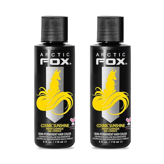 Arctic Fox Semi-Permanent Hair Dye, Vegan & Cruelty-Free, Vibrant Yellow Color, Ammonia-Free, Peroxide-Free, Conditioning Formula, For All Hair Types, Cosmic Sunshine, 4 Fl Oz (Pack of 2)