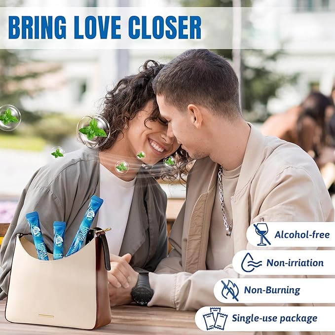 Portable Travel Size Mouthwash Packets - Mini Mint Mouthwash for Adults, Alcohol & Fluoride-Free, Freshens Breath for 12 Hours, Perfect for Date, Office, or Travel (Pack of 20)