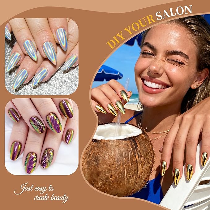 Artdone 16 Colors 0.5gram Chrome Nail Powder, Iridescent Aurora Chameleon Powder Metallic Mirror Effect Pigment Pearlescent Mermaid Pearl Glitter Dust Kit, Nail Art Decoration, Resin Craft