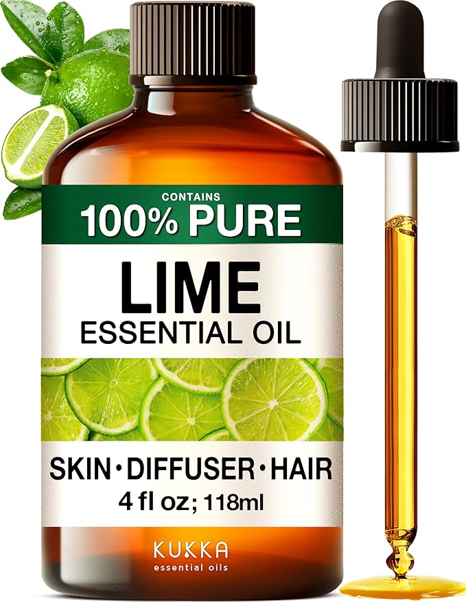 KUKKA Lime Essential Oils - 4 Fl Oz - for Hair, Skin, Diffuser, Aromatherapy & DIY Soap Making Scent