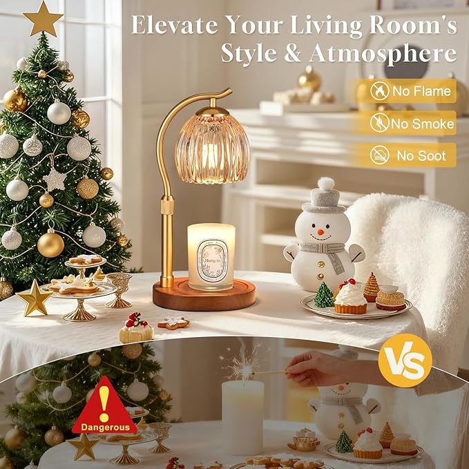 Hong-in Flower Candle Warmer Lamp - Modern Home Decor House Warming Gifts Wax Melt Warmer for Jar Scented Candles Vintage Birthday Gift for Women Mom (Amber)