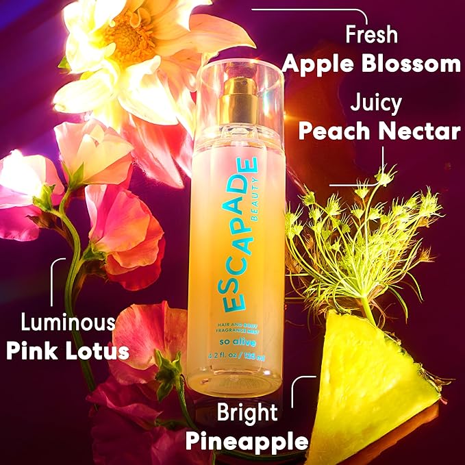 Escapade Beauty So Alive Fragrance Body Mist (4.2oz) - Pink Lotus Blossom, Apple Blossom, Tropical Pineapple, Peach Nectar