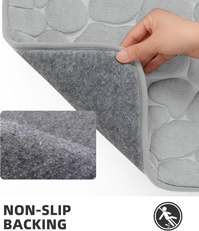 YIHOUSE Memory Foam Runner Rug, Cobblestone Bathroom Runner Rugs Super Water Absorbent Bath Mats for Bathroom Machine Washable Bath Rugs for Hallway Bedroom Laundry Room(24 x 47,Light Gray)