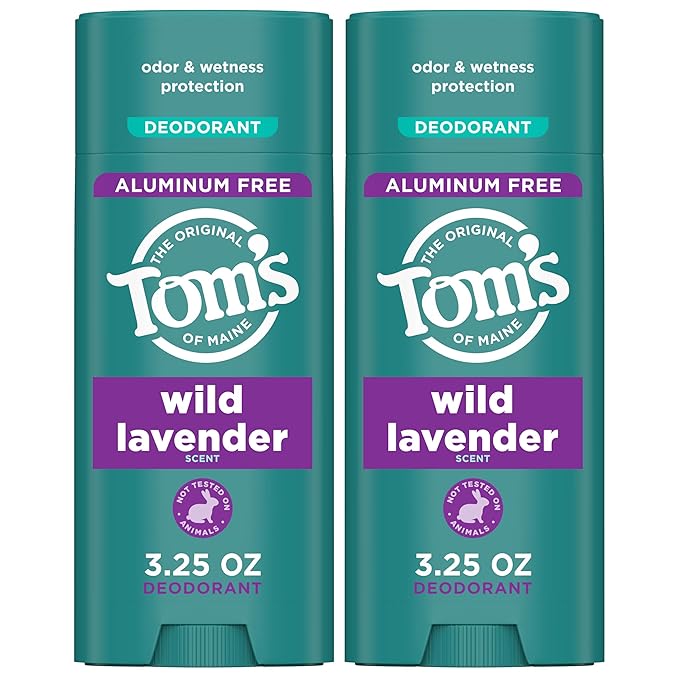 Tom’s of Maine Wild Lavender Aluminum Free Natural Deodorant For Women & Men | Goes on Clear | Odor & Wetness Protection | Naturally Derived and Moisture-Locking Ingredients | 3.25 oz (2 Pack)