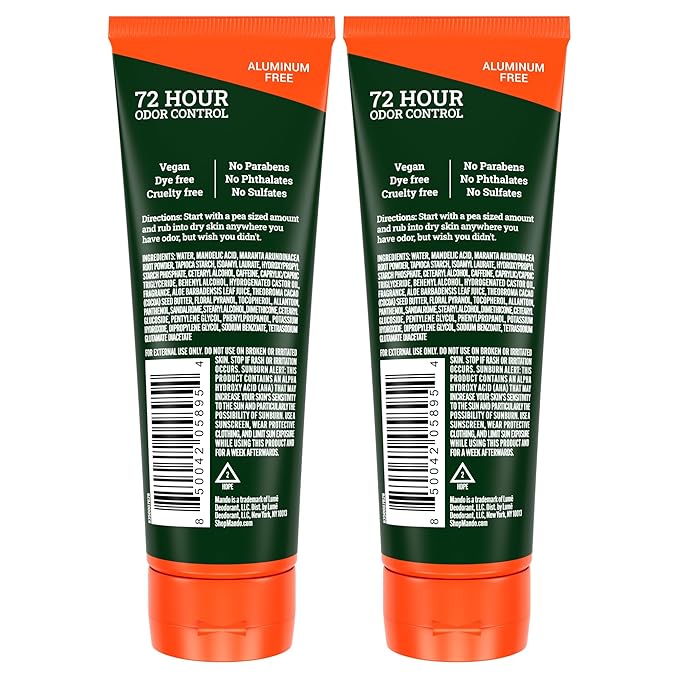 Mando Whole Body Deodorant For Men - Invisible Cream - 72 Hour Odor Control - Aluminum Free, Baking Soda Free, Skin Safe - 3 Ounce Tube (Pack of 2) - Clover Woods