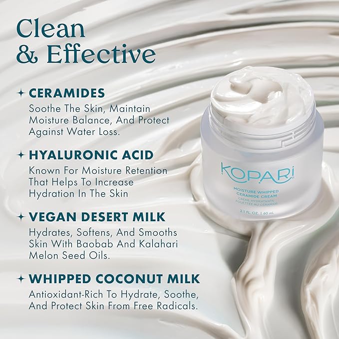 Kopari Moisture Whipped Ceramide Cream | Hydrate and Restore | Vegan Ceramides and Moisture-Retaining Hyaluronic Acid | 2.1 oz
