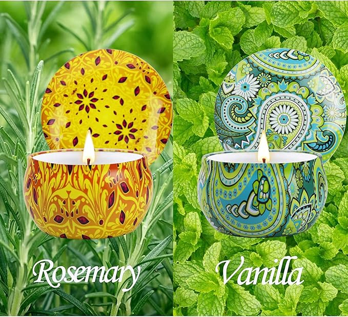 Aromatherapy Candles for Home Scented, 2 Pack 2.5 oz Natural Fresh Rosemary and Vanilla Scented Candles Gifts for Women, Portable Small Candles Gifts for Mother's Day, Birthday, Christmas
