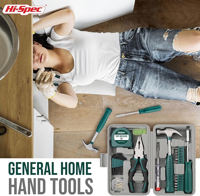 Hi-Spec Small Tool Kit Compact Set for Home and Office DIY, 25-Piece Green Mini Tool Box for Basic Household Repairs, Starter Toolkit in a Portable Toolbox Case.