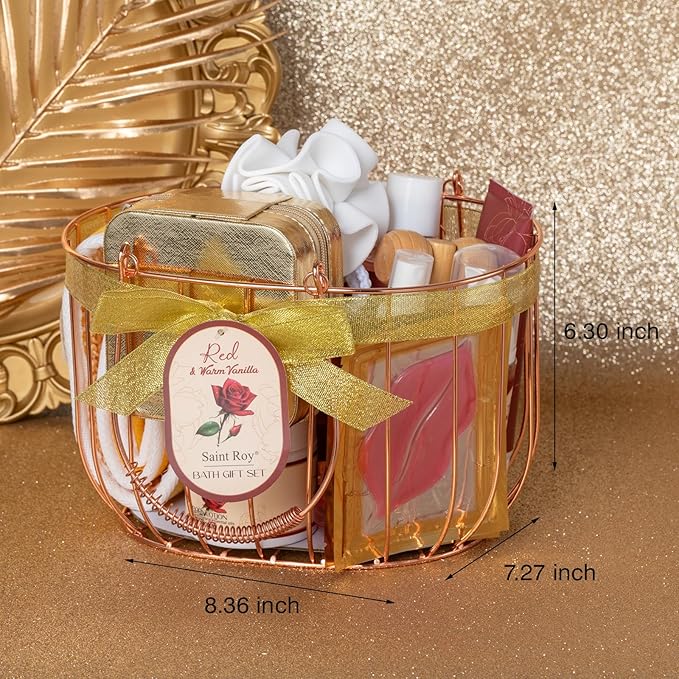 21Pcs Bath and Body Gift Basket Set for Women Christmas Gifts- Rose Vanilla XL Spa Gift Basket for Women Gifts｜ Bath Gift Set Home Spa Self Care Kit Necklace Finger Ring gift, Birthday Spa Gift