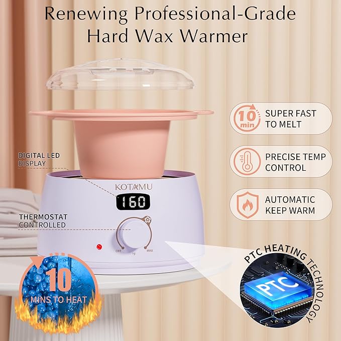KOTAMU Waxing Kit for Women & Men, Wax Warmer for Hair Removal, Digital Wax Kit with SiliconePot，Ideal for Face Eyebrow Arm Legs Armpit &Sensitive Skin, Purple Waxing Machine With 44 Accessories