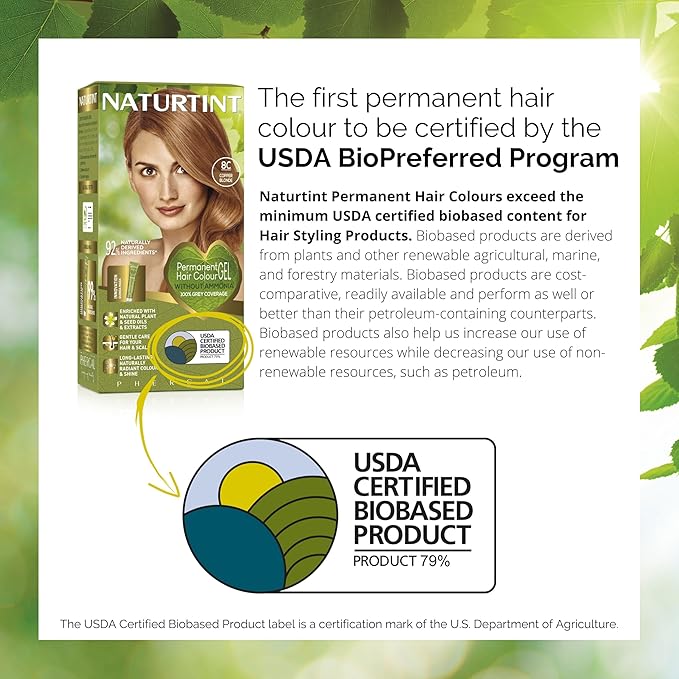 Naturtint 8C Copper Blonde Permanent Hair Color (Pack of 1), Ammonia Free, Vegan, Cruelty Free, up to 100% Gray Coverage, Long Lasting Results (Packaging may vary)