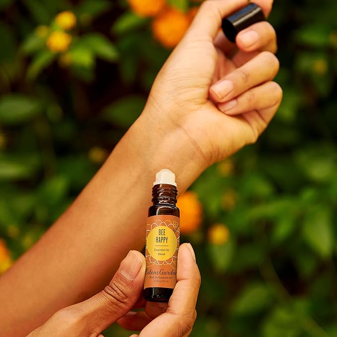 Edens Garden Bee Happy Essential Oil Roll-On Blend- 100% Pure Premium Grade, Natural, Therapeutic, Aromatherapy, Kid & Skin Safe, The Best for Relaxation, Tension Pre-Diluted 10 ml (.33 fl oz)