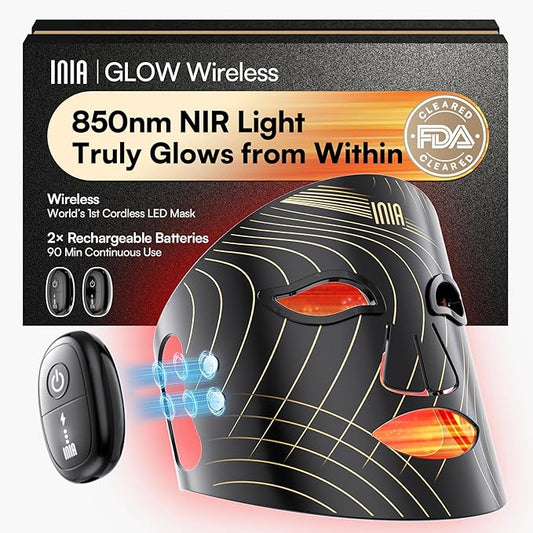 INIA Red Light Therapy Mask for Face, Glow Wireless LED Face Mask Light Therapy with Near-Infrared Red Light (NIR), Rechargeable and Ergonomic Design for Home & Travel