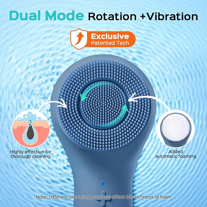 COSLUS Face Scrubber Facial Cleansing Brush: 2 in 1 Spin and Vibration Patented Tech, Silicone Electric Exfoliator Scrubber with Automatic Foaming, Waterproof Face Cleanser Brush for Men and Women