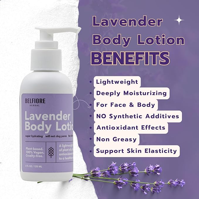 100% Natural Lavender Body Lotion | Organic Plant Extracts | Calming, Hydrating & Moisturizing | Vegan, Non-GMO | Made in The USA | 4 oz