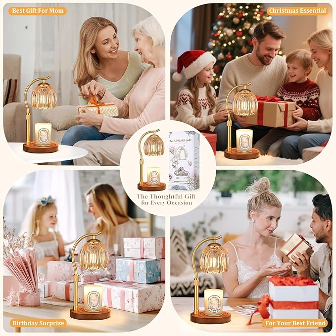 Hong-in Flower Candle Warmer Lamp - Modern Home Decor House Warming Gifts Wax Melt Warmer for Jar Scented Candles Vintage Birthday Gift for Women Mom (Amber)