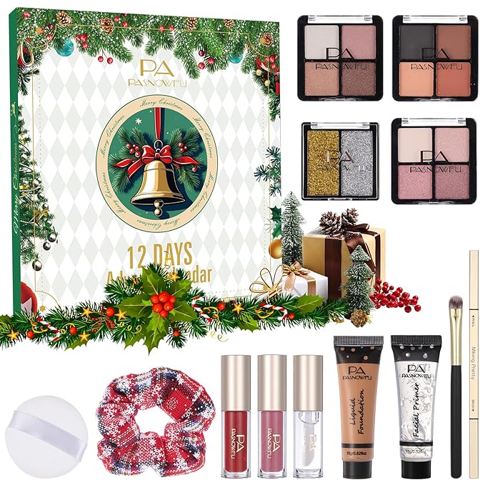 Makeup Advent Calendar 2025 for Women Teens Girl, Surprise 12 Days Christmas Countdown Boxes, 2025 Xmas Countdown Calendar Cosmetic Thanksgiving Holiday Starter Makeup Set with Eyeliner Lip oil