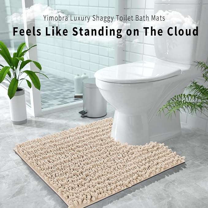 Yimobra Toilet Rug U Shaped Washable 24x20 Inch - Ultra Soft Absorbent Chenille Bath Rugs for Toilet, Quick Dry & Machine Washable, Non Slip Contour Bathroom Mat, Light Brown