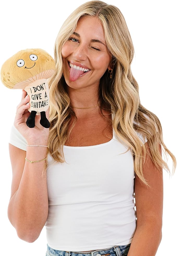 Punchkins Mushroom Plushie - I Don't Give A Shitake Sassy Mushroom Plush, Gift for Food Lovers, Funny Food Plush Toy for Gifting