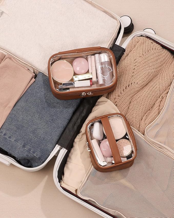 Pocmimut Clear Makeup Bag,Small Makeup Bag Travel Make Up Bag Pouch Purse Car Accessories Storage for Travel Essentials Organizers,Brown