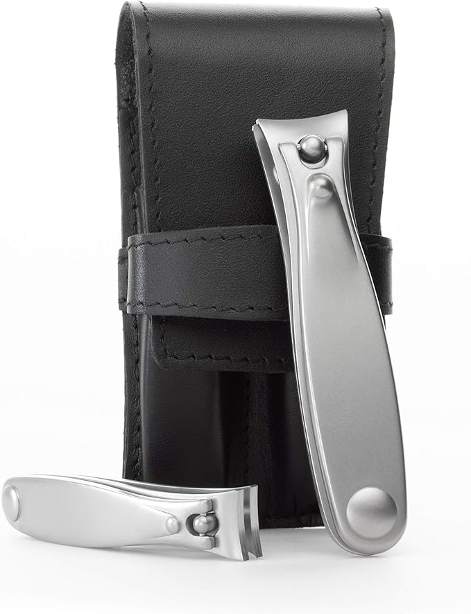 GERMANIKURE Nail Clippers Set in Black Leather Case – Ethically Made in Solingen Germany, FINOX Stainless Steel Tools – Professional Quality Manicure & Pedicure Kit