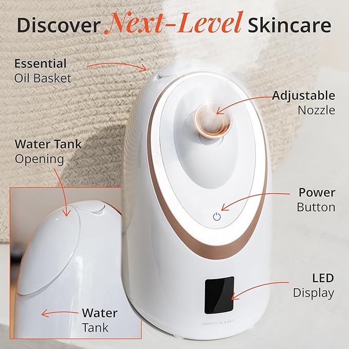 Senia Hot and Cold Facial Steamer by Vanity Planet - Detoxifying Aromatherapy Facial Steamer with Smart Steam Technology - Unclog Pores & Blackheads Cleaner Detoxifies, Cleanses & Moisturizes Skin