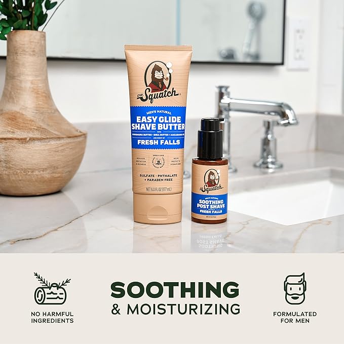 Dr. Squatch Fresh Falls Smooth Shave Bundle - Easy Glide Butter + Soothing Post Shave - Natural Ingredients - Manly Fragrance - Moisturizing