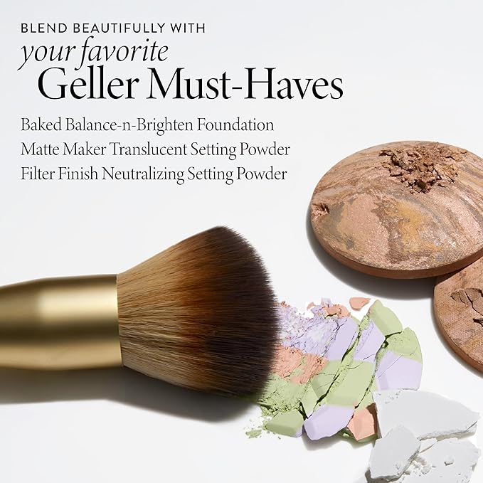 LAURA GELLER Full Face Powder Makeup Brush with Wooden Handle in Midnight Black – Foundation, Setting Powder, Blush, Bronzer, Highlighter and Luminizers – Sheer, Even Application and Blending Makeup