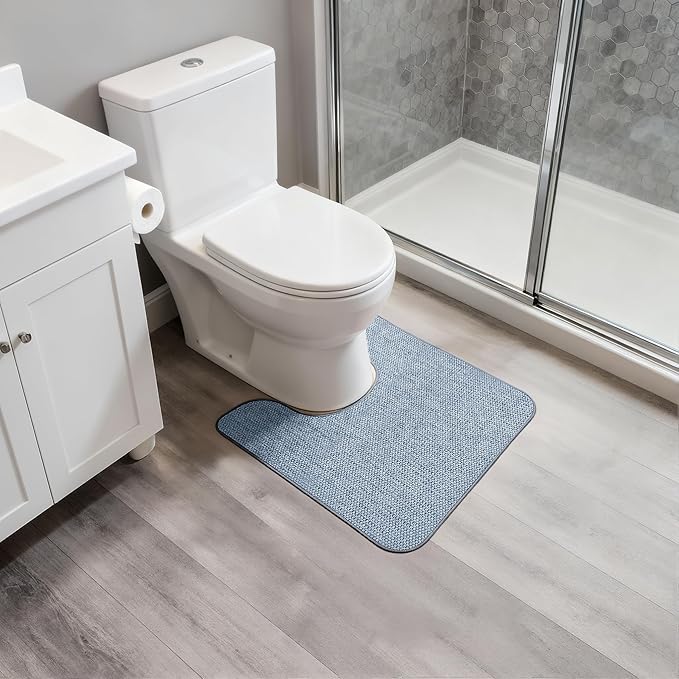 Toilet Rugs U Shaped Bathroom Rug,Machine Washable Non Slip Quick Dry Super Absorbent Ultra Thin Toilet Mats for Bathroom Toilet.Blue,1'8"x2'(20x24inch)