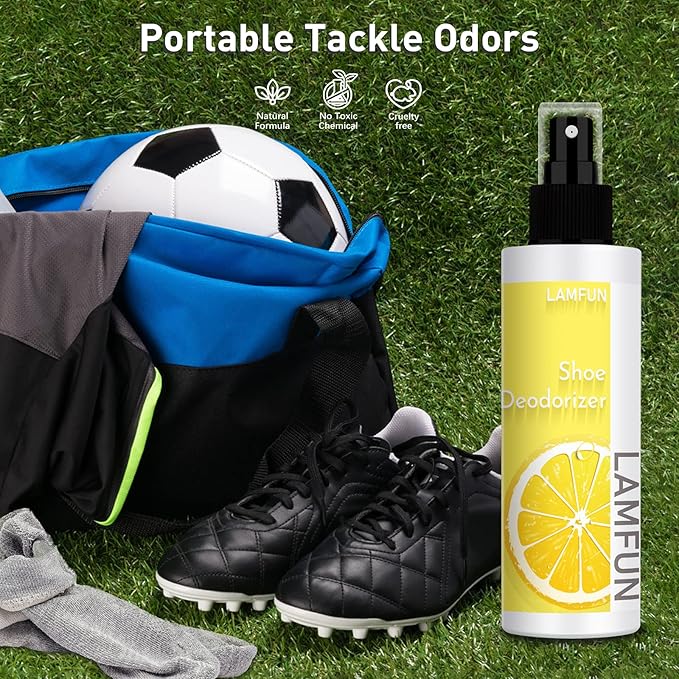 Shoe Deodorizer Spray, Lamfun Natural Odor Eliminator for Smelly Feet, Shoes and Gym Bags, Foot Deodorant Fights Odor, Lemon Fragrance, 150ml