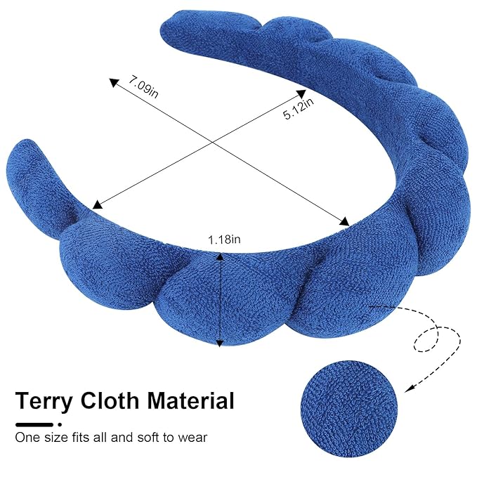 3 Pack Spa Headbands for Washing Face, Skincare & Makeup, Terry Cloth Headbands with Puffy Cloud Design, One Size Fits Most, Comfortable & Durable