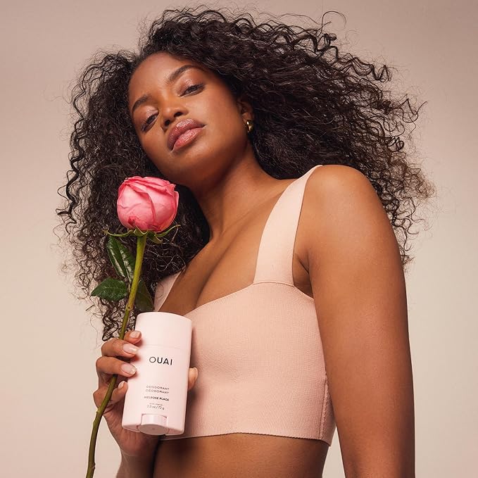 OUAI Aluminum Free Deodorant - Women's Deodorant with 24-Hour Odor Control & Invisible Application - Enriched with Notes of Rose, Berry, Lychee & Pink Peppercorn - Melrose Place (2.5 oz)