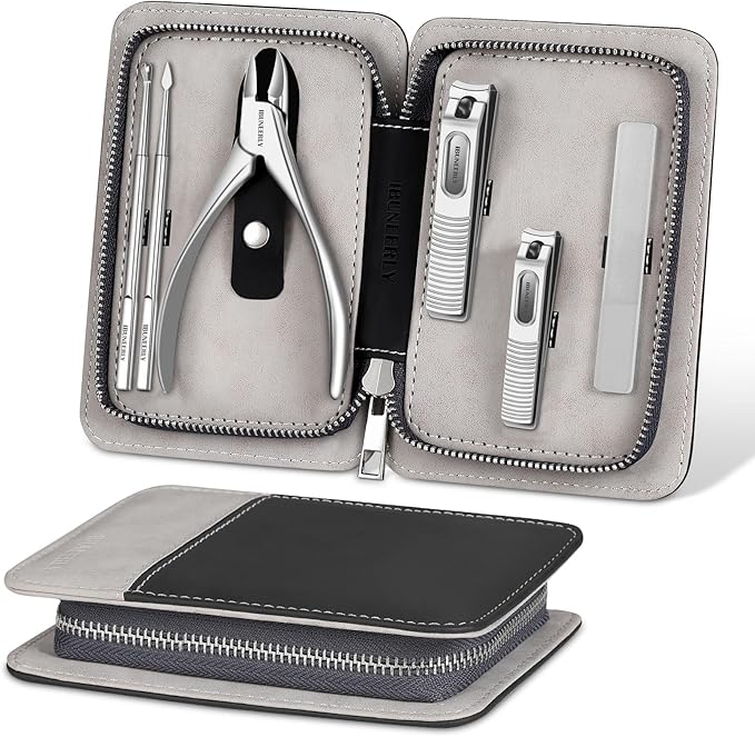 Manicure Set, Nail Cutters Set with Travel Leather Case, Professional Manicure Tools for Thick Nail & Ingrown Nail, Nail Cutters for Men and Women, Silver