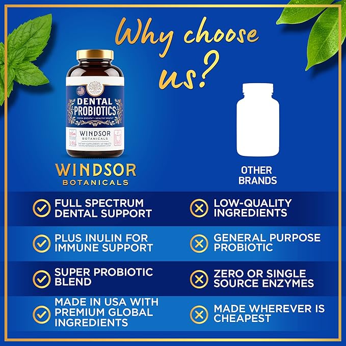 Oral Probiotics for Teeth and Gums - 3BN CFU Lactobacillus Salivarius, Paracasei, K12 Pro B, Inulin Dental Probiotics for Bad Breath Treatment, Gum Health - 90 Best Breath Oral Probiotic Mint Tablets