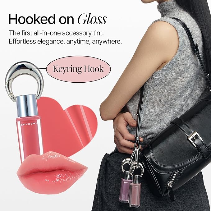 ENTROPY Makeup 2-in-1 Charm Shiny Glowy Lip & Cheek Gloss Tint Keychain, High Pigment Glossy Lip Color & Plumping Gloss, C9 Beryl Charm