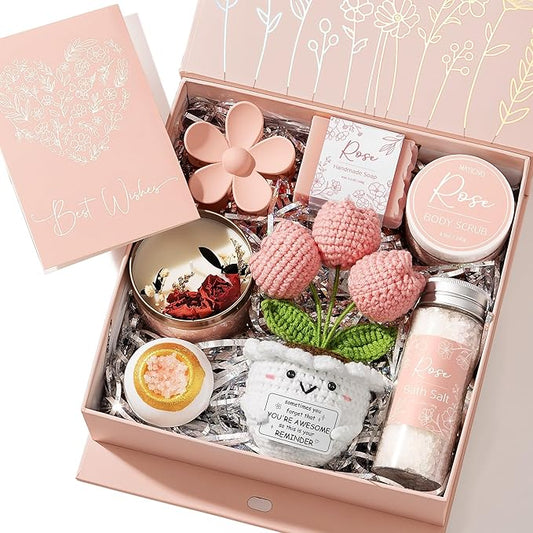 Spa Gifts for Women Bath Gift Set, Rose Relaxing Spa Gift Baskets Home Bath Set Self Care Kit Care Package Thank You Get Well Christmas Birthday Gifts for Women Mom Her Best Friend Sister Wife Grandma