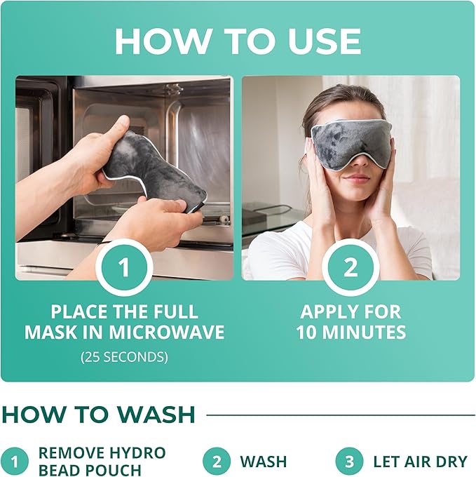 MyHalos® Heated Eye Mask for Dry Eyes - Steam Warm Compress for Eyes - Remove Styes, Chalazion Therapy Warming and Heating Pad Hot Compress - Moist Heat Mask for Blepharitis & MGD