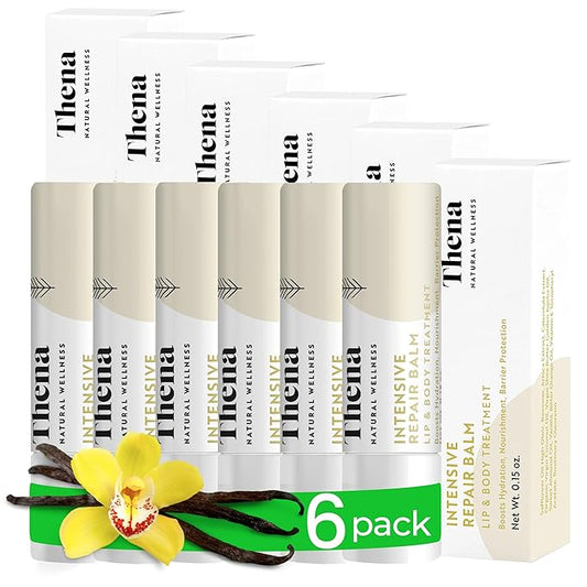 Organic Lip Treatment Balm Ultra Hydrating & Nourishing Care for Dry, Chapped, Cracked Lips & Skin, Visibly Smooths Wrinkles & Fine Lines, Natural Skin Care, 6 Pack Gift Set, Women and Men
