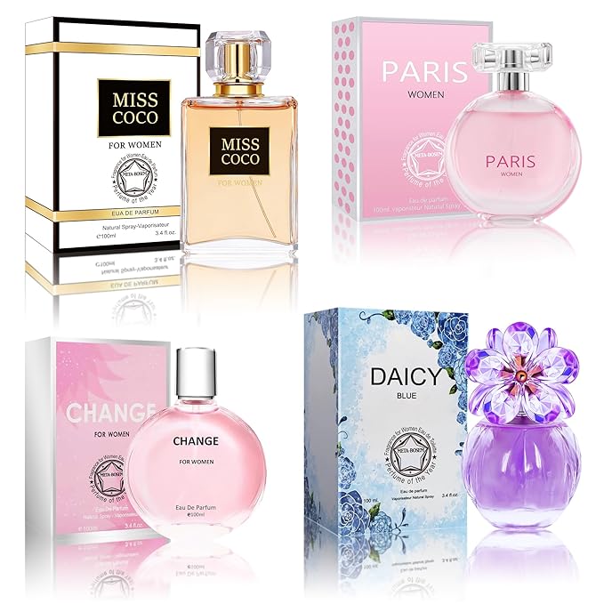 META-BOSEM Perfume for Women Set (100ml x 4PCS Variety Pack), ParisW, MissCoco, DaicyB, ChangeW, Long Lasting Perfume for Women All Day Use
