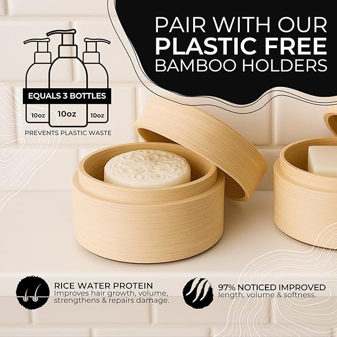 Viori Native Essence Shampoo and Conditioner Bar Set Made with Rice Water - Handcrafted Sulfate Free Shampoo and Conditioner