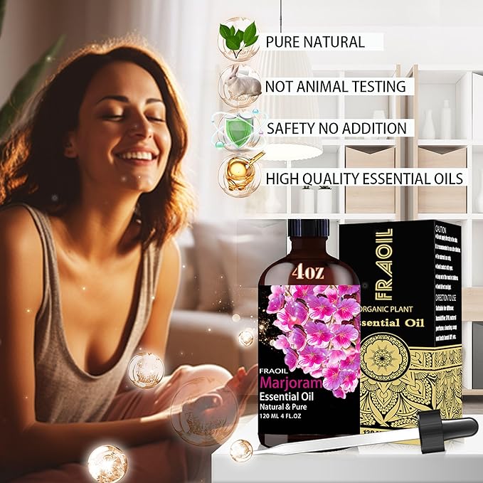 Marjoram Essential Oil, Marjoram Oil 4 Fl Oz 120ML for Diffuser Humidifier Yoga Cleaning DIY Candle Soap Making Perfume Gift for Women Essential Oils